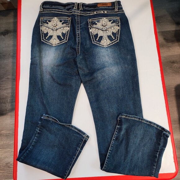 Sexy Couture jeans Boot cut stretch dark wash denim women's junior size 15 - Picture 3 of 16